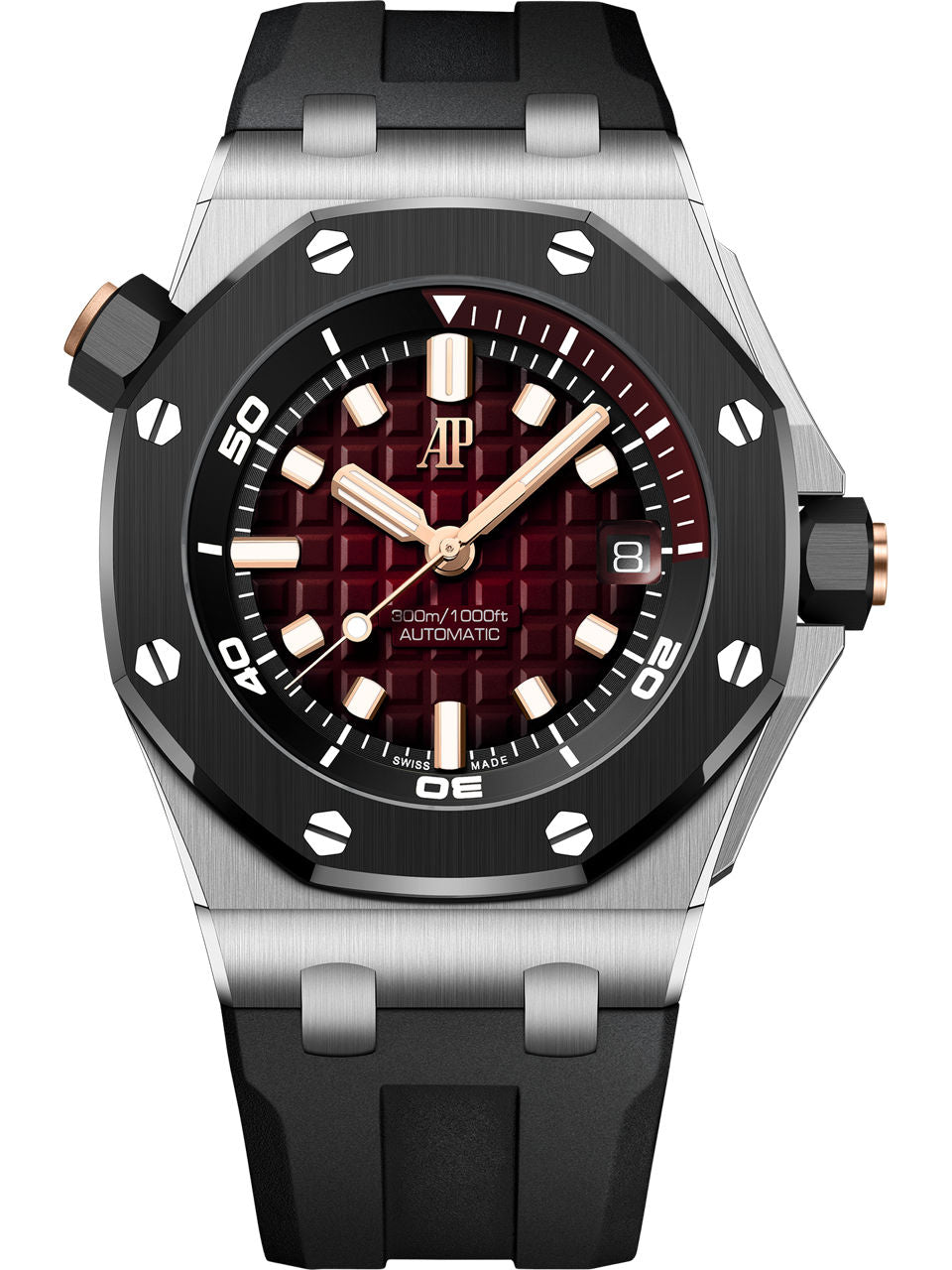 Audemars Piguet Black Ceramic Royal Oak Offshore Diver Watch – Smoked Red Dial – Rubber Strap – 15720CN.OO.A002CA.02