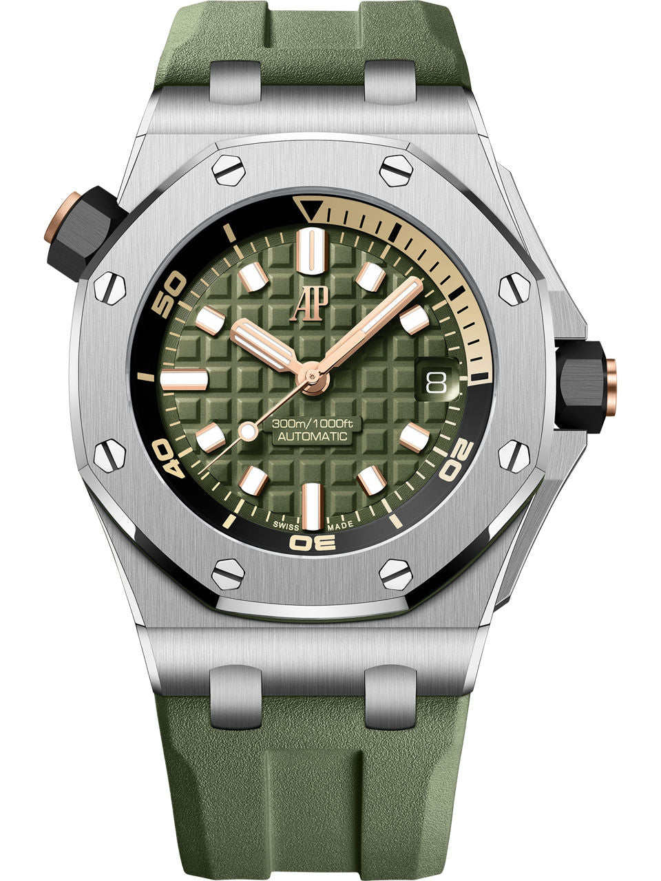 Audemars Piguet Stainless Steel Royal Oak Offshore Diver Watch – Khaki Green Dial – Rubber Strap – 15720ST.OO.A052CA.01
