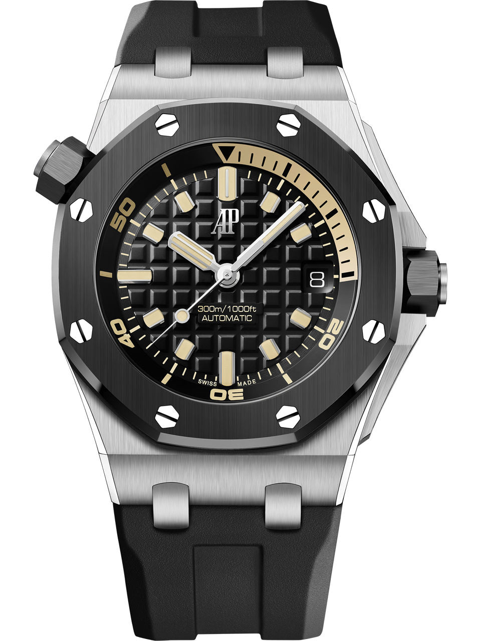 Audemars Piguet Black Ceramic Royal Oak Offshore Diver Watch – Black Dial – Rubber Strap – 15720CN.OO.A002CA.01